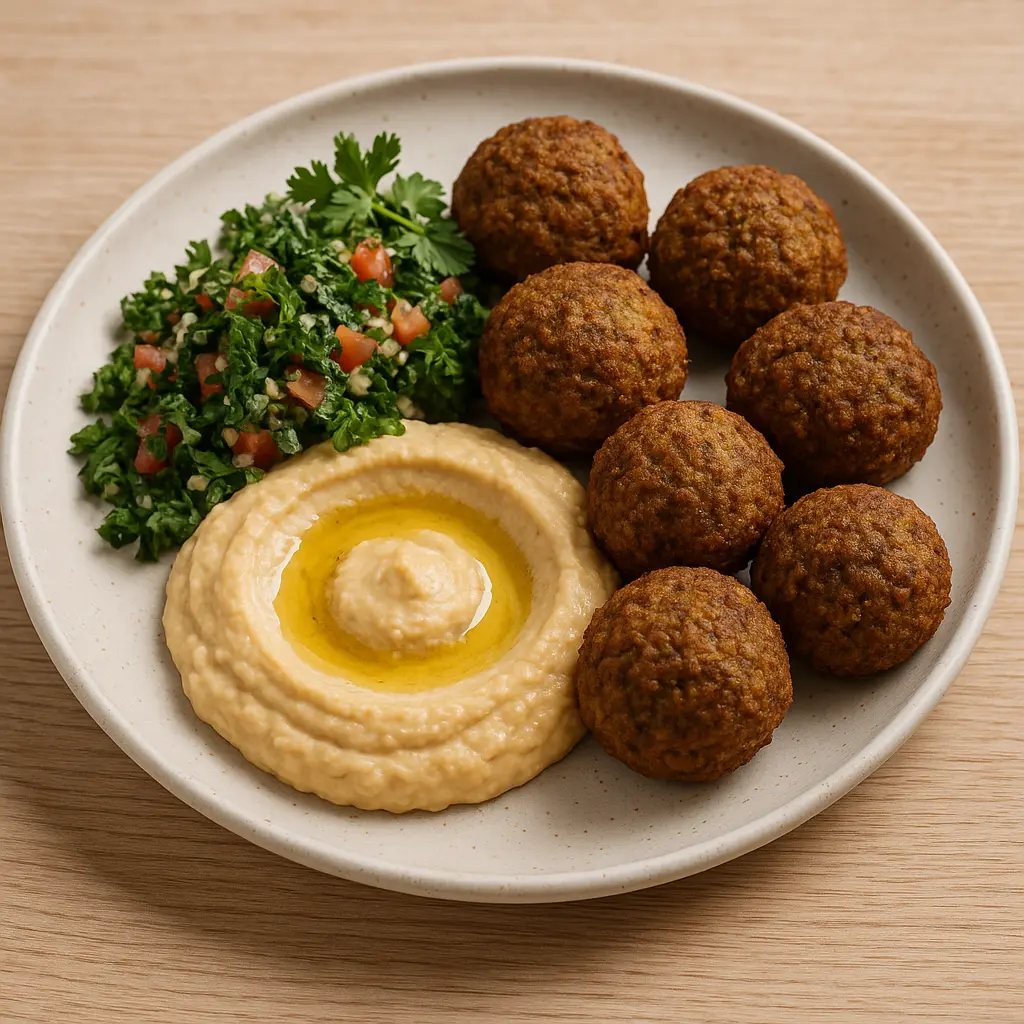 Bagte falafler med hummus og tabouleh opskrift