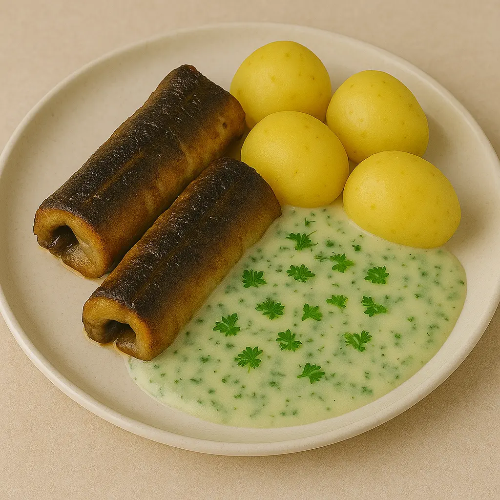 Stegt ål med persillesovs og kartofler opskrift
