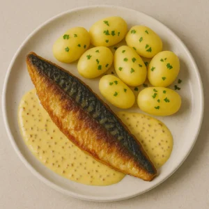 Stegt makrel med sennepssovs og kartofler opskrift