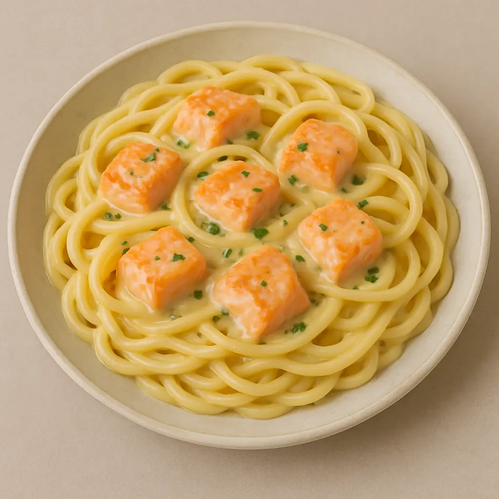 Pasta med laks og flødesovs opskrift