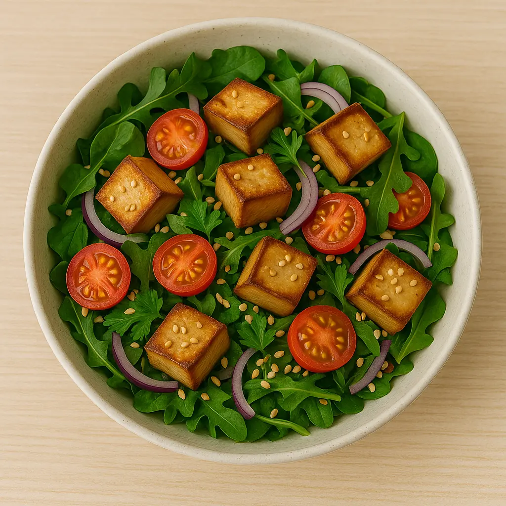 Salat med røget tofu og ristede sesamfrø opskrift