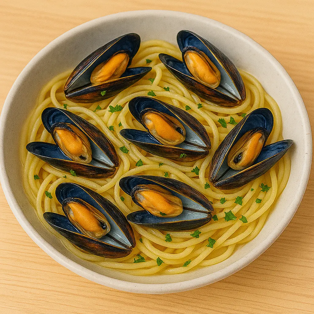 Spaghettini med muslinger og hvidvin opskrift