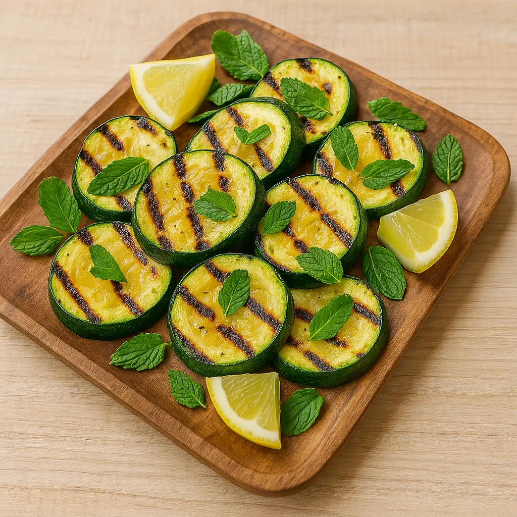 Grillet squash med citron og mynte opskrift