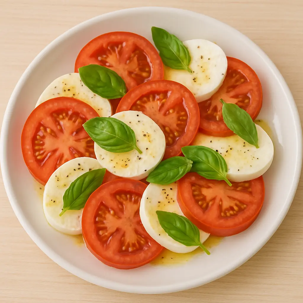 Tomatsalat med mozzarella og basilikum opskrift