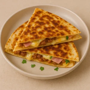 Quesadillas med ost og skinke eller kylling opskrift