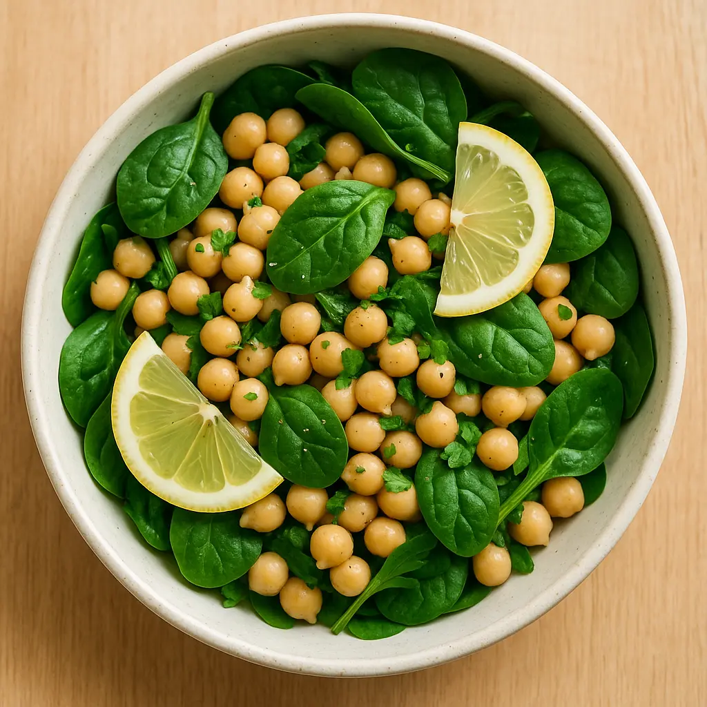 Kikærtesalat med spinat og citron opskrift
