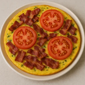 Æggekage med bacon og tomat opskrift