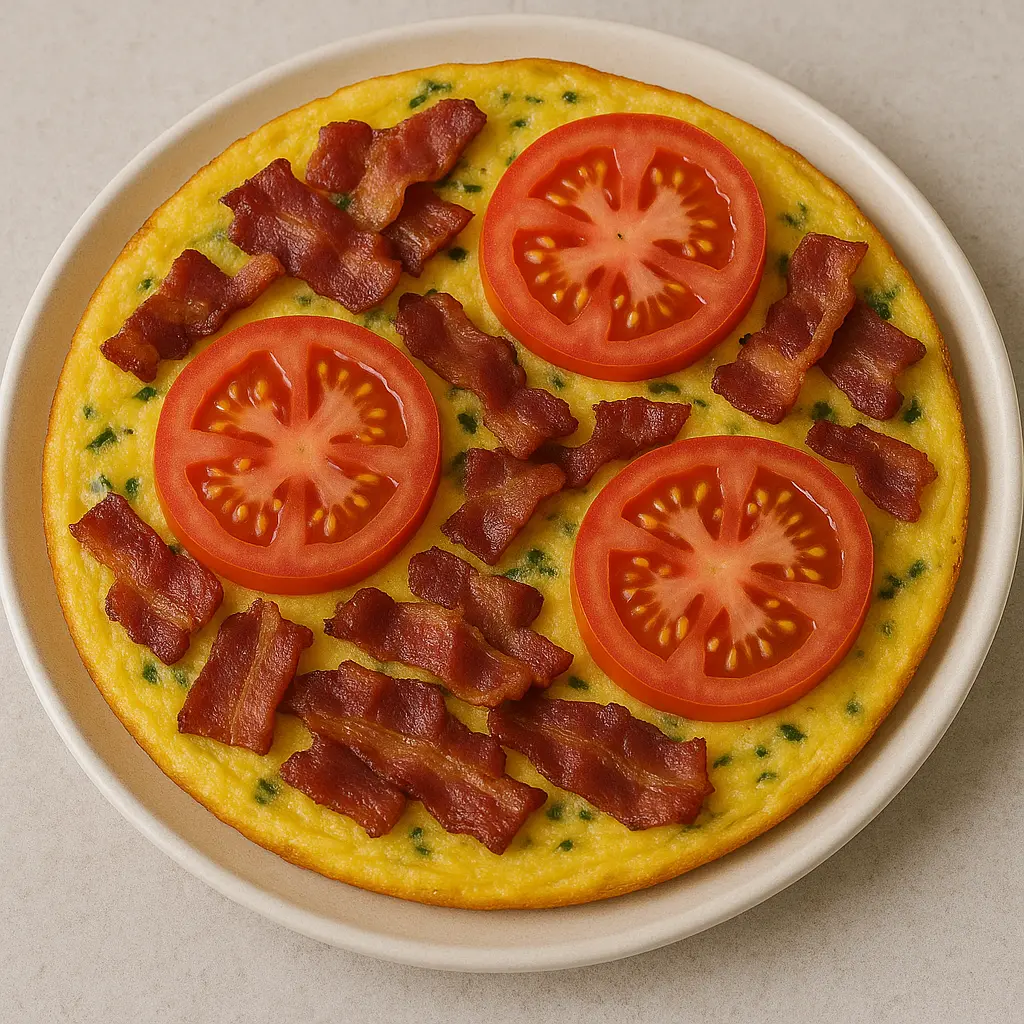 Æggekage med bacon og tomat opskrift