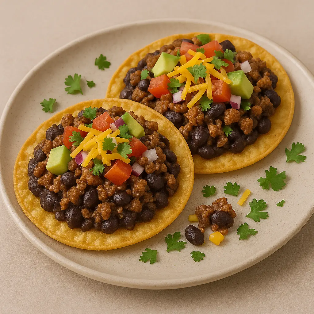 Tostadas med bønner og kød opskrift