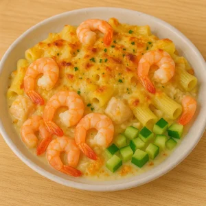Fiskegratineret pasta med rejer opskrift