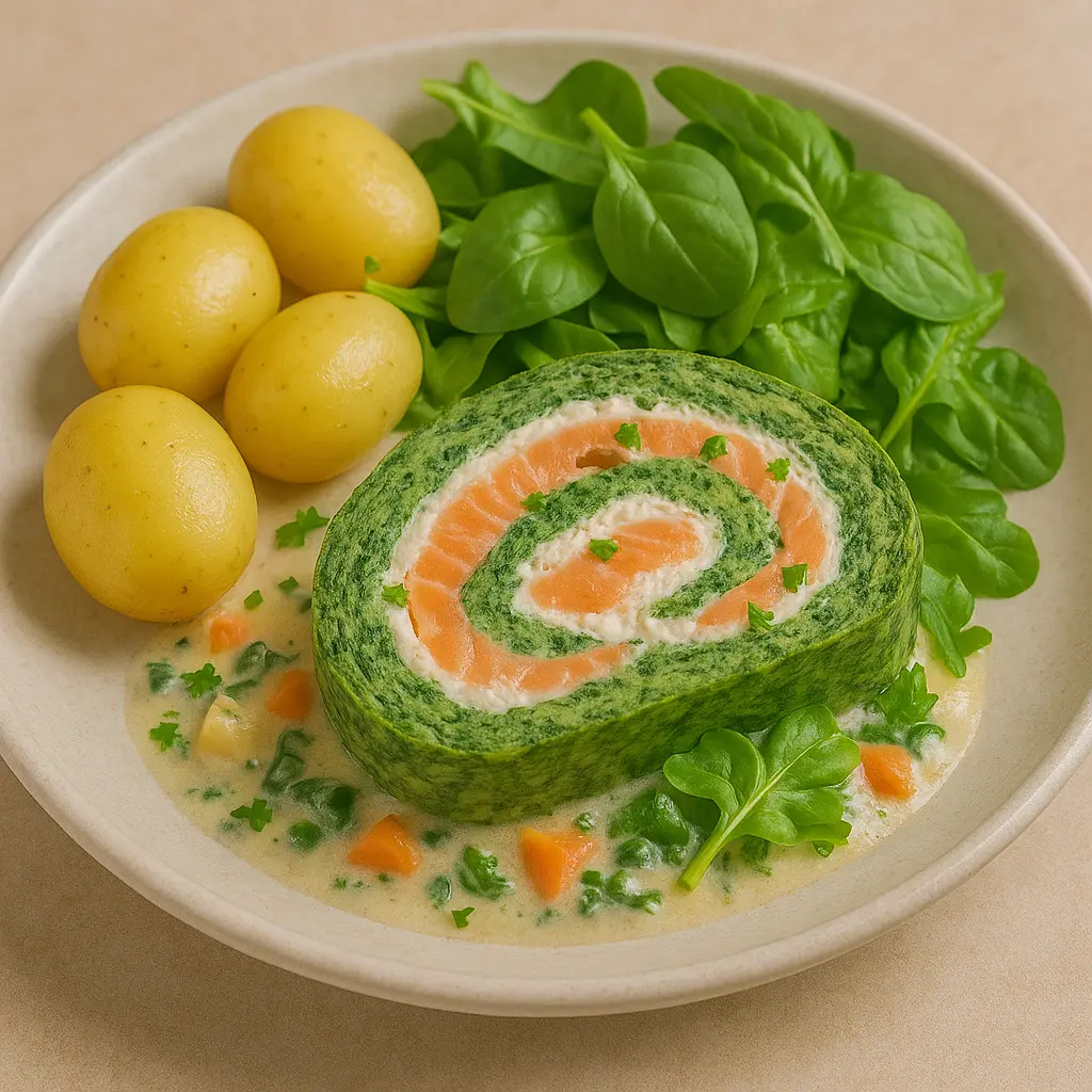 Spinatroulade med laks og flødeost opskrift