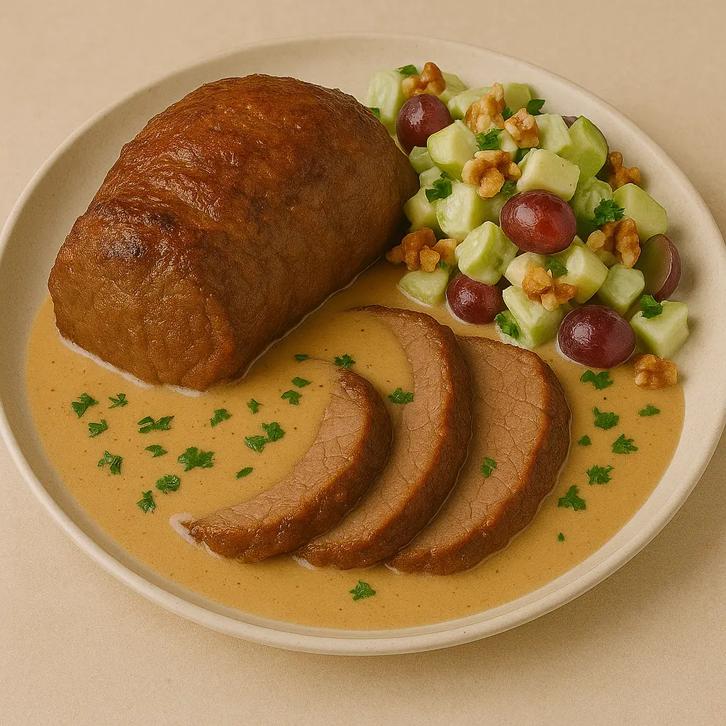 Kalvesteg med flødesovs og waldorfsalat opskrift