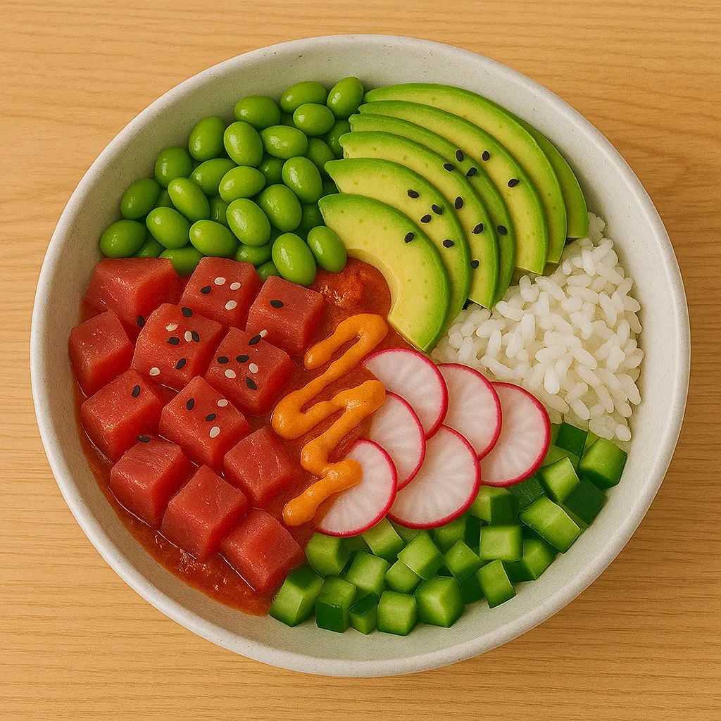 Poke bowl med tun og edamame opskrift