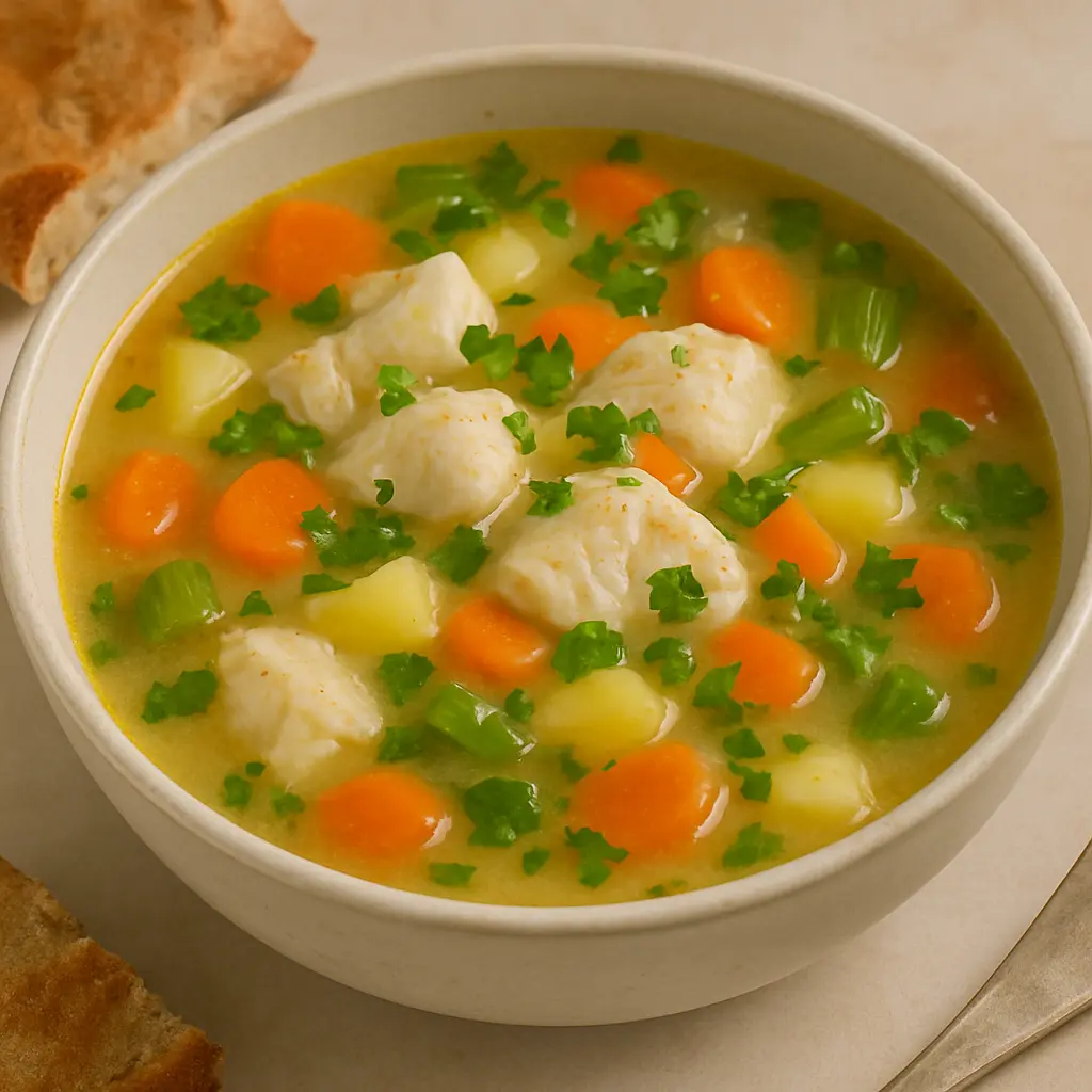 Fiskesuppe med hvid fisk opskrift