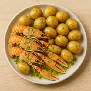 Jomfruhummer med nye kartofler opskrift